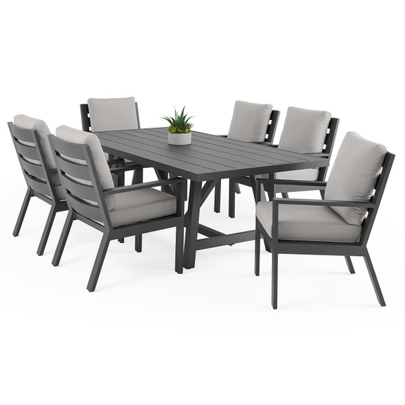 Montecito Charcoal Aluminum with Cushions 7 Piece Dining Set + 84 x 42 in. Table