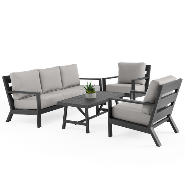 Montecito Charcoal Aluminum with Cushions 4 Piece Sofa Group + 48 x 26 in. Coffee Table