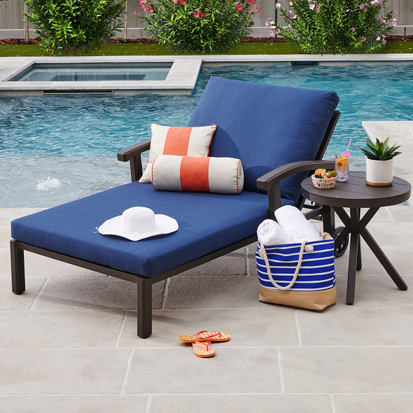 Fairmont Aged Bronze Aluminum with Cushions 2 Piece Double Chaise Lounge Set + 24 in. D End Table Fairmont Aged Bronze Aluminum with Cushions 2 Piece Double Chaise Lounge Set + 24 in. D End Table
