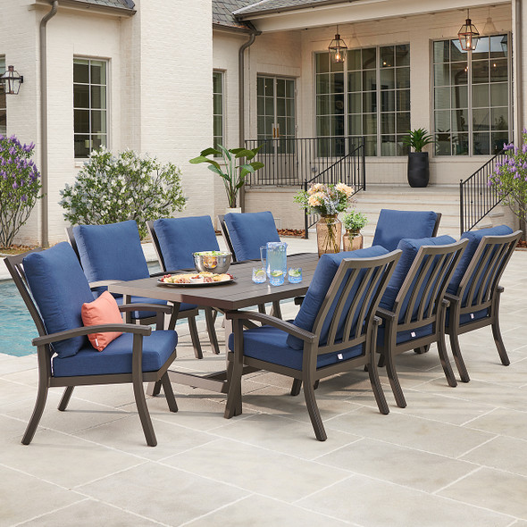 Fairmont Aged Bronze Aluminum with Cushions 9 Piece Dining Set + 100 x 42 in. Table Fairmont Aged Bronze Aluminum with Cushions 9 Piece Dining Set + 100 x 42 in. Table