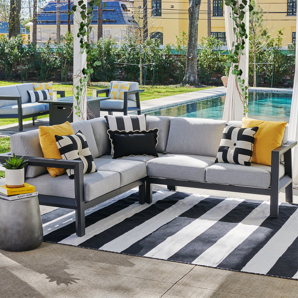 St. Lucia Midnight Aluminum with Cushions 3 Piece Sectional Group
