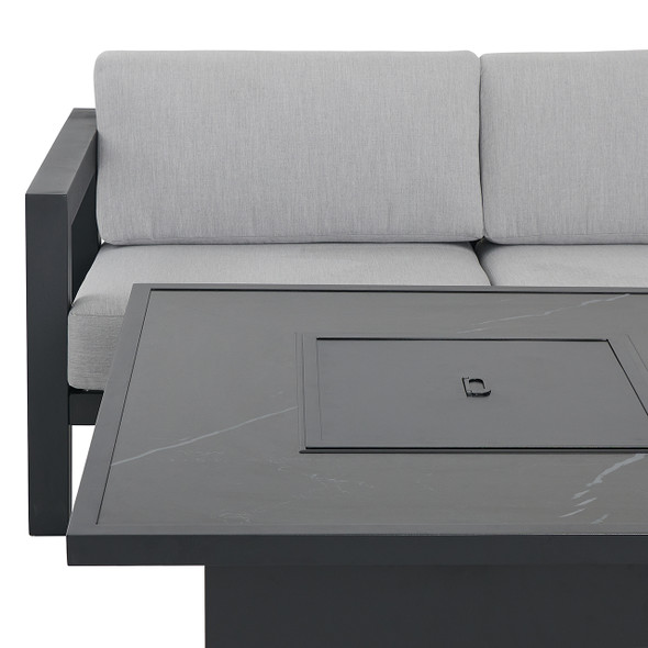 St. Lucia Midnight Aluminum with Cushions 4 Piece Sofa Group + 42 in. Sq. Fire Pit Table St. Lucia Midnight Aluminum with Cushions 4 Piece Sofa Group + 42 in. Sq. Fire Pit Table