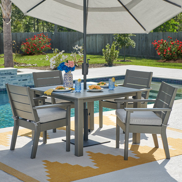 Montauk Polymer with Cushions 5 Piece Dining Set + 44 in. Sq. Table Montauk Polymer with Cushions 5 Piece Dining Set + 44 in. Sq. Table