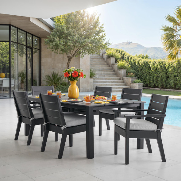 Montauk Polymer with Cushions 7 Piece Dining Set + 84 x 44 in. Table