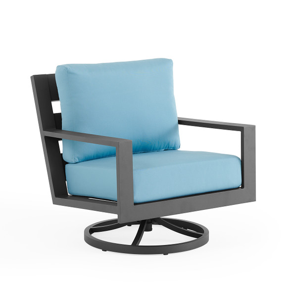 Montecito Charcoal Aluminum with Cushions 5 Piece Swivel Chat Set + 42 in. Sq. Carlisle Fire Pit Montecito Charcoal Aluminum with Cushions 5 Piece Swivel Chat Set + 42 in. Sq. Carlisle Fire Pit