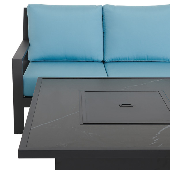 Montecito Charcoal Aluminum with Cushions 3 Piece Sofa Group + 42 in. Sq. Sintered Fire Pit Table Montecito Charcoal Aluminum with Cushions 3 Piece Sofa Group + 42 in. Sq. Sintered Fire Pit Table