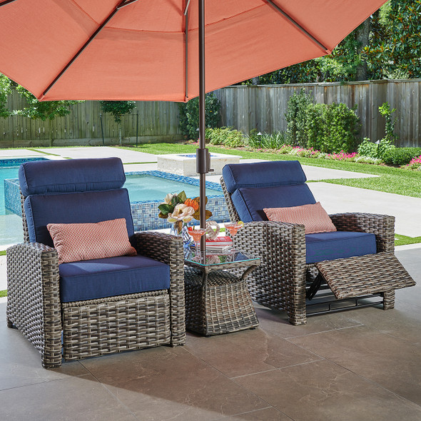 Sonoma Husk Outdoor Wicker with Cushions 3 Piece Recliner Set + 32 x 18 in. Side Table Sonoma Husk Outdoor Wicker with Cushions 3 Piece Recliner Set + 32 x 18 in. Side Table