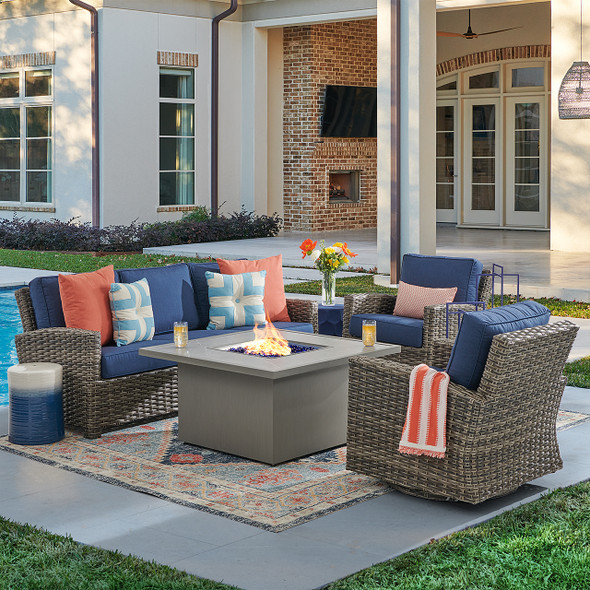 Sonoma Husk Outdoor Wicker with Cushions 4 Piece Swivel Sofa Group + 42 in. Sq. Sintered Fire Pit Table Sonoma Husk Outdoor Wicker with Cushions 4 Piece Swivel Sofa Group + 42 in. Sq. Sintered Fire Pit Table