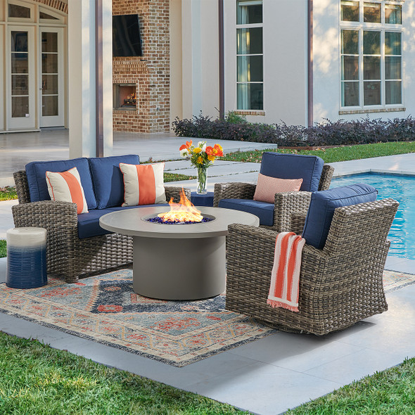 Sonoma Husk Outdoor Wicker with Cushions 4 Piece Swivel Loveseat Group + 48 in. D Sintered Fire Pit Table Sonoma Husk Outdoor Wicker with Cushions 4 Piece Swivel Loveseat Group + 48 in. D Sintered Fire Pit Table