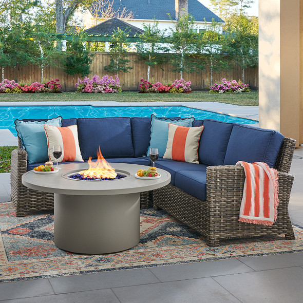 Sonoma Husk Outdoor Wicker with Cushions 4 Piece Sectional + 48 in. D Sintered Fire Pit Table Sonoma Husk Outdoor Wicker with Cushions 4 Piece Sectional + 48 in. D Sintered Fire Pit Table
