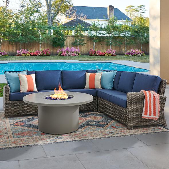 Sonoma Husk Outdoor Wicker with Cushions 5 Piece Sectional + 48 in. D Sintered Fire Pit Table Sonoma Husk Outdoor Wicker with Cushions 5 Piece Sectional + 48 in. D Sintered Fire Pit Table