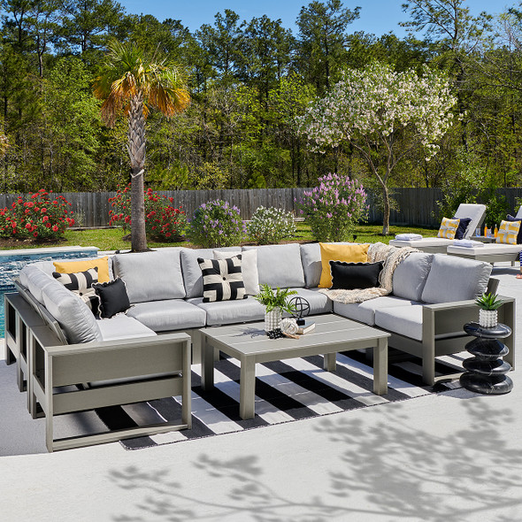 Montauk Polymer with Cushions 10 Piece Modular Sectional + 45 x 31 in. Coffee Table Montauk Polymer with Cushions 10 Piece Modular Sectional + 45 x 31 in. Coffee Table