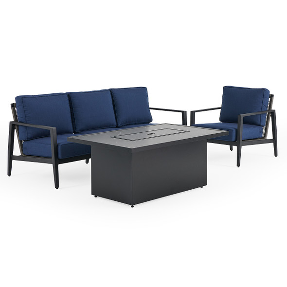Portofino Husk Midnight with Cushions 3 Piece Sofa Group + 52 x 32 in. Fire Pit Table Portofino Husk Midnight with Cushions 3 Piece Sofa Group + 52 x 32 in. Fire Pit Table