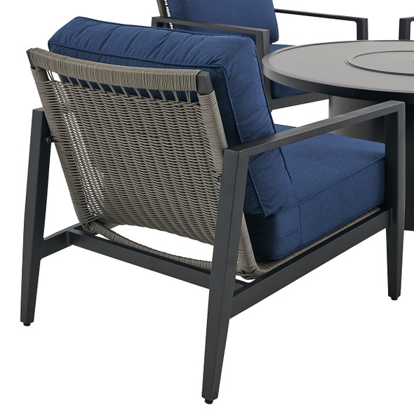Portofino Husk Midnight Aluminum with Cushions 5 Piece Chat Set + 48 in. D Fire Pit Table Portofino Husk Midnight Aluminum with Cushions 5 Piece Chat Set + 48 in. D Fire Pit Table