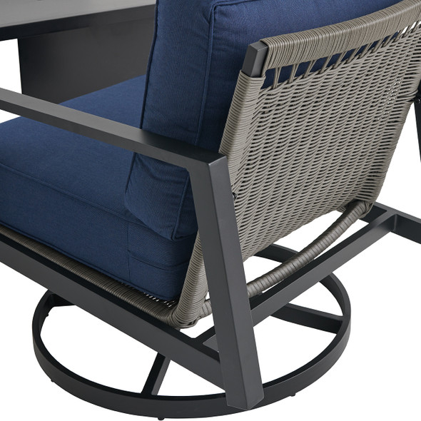 Portofino Husk Midnight with Cushions 5 Piece Swivel Chat Set + 42 in. Sq. Fire Pit Table Portofino Husk Midnight with Cushions 5 Piece Swivel Chat Set + 42 in. Sq. Fire Pit Table