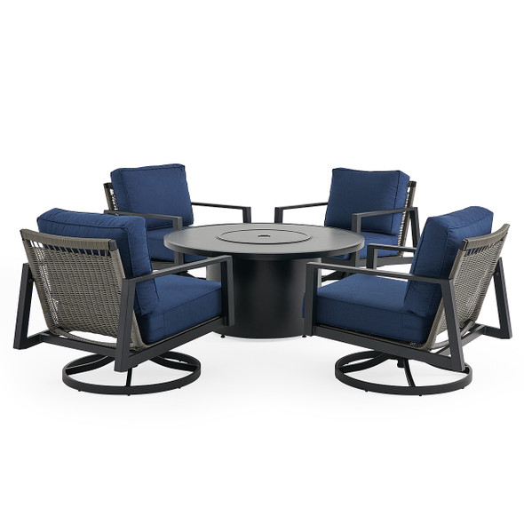 Portofino Husk Midnight with Cushions 5 Piece Swivel Chat Set + 48 in. D Fire Pit Table Portofino Husk Midnight with Cushions 5 Piece Swivel Chat Set + 48 in. D Fire Pit Table
