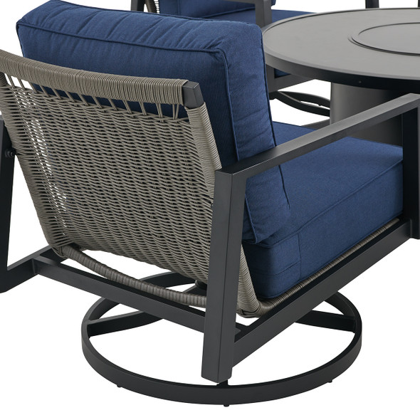 Portofino Husk Midnight with Cushions 5 Piece Swivel Chat Set + 48 in. D Fire Pit Table Portofino Husk Midnight with Cushions 5 Piece Swivel Chat Set + 48 in. D Fire Pit Table