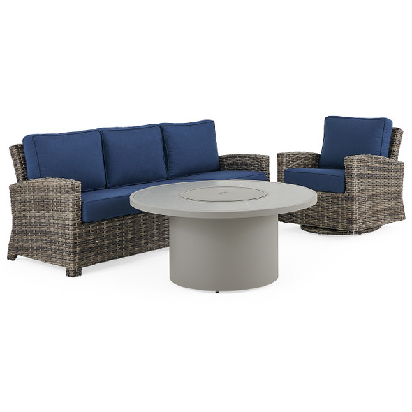Sonoma Husk Outdoor Wicker with Cushions 3 Piece Swivel Sofa Group + 48 in. D Sintered Fire Pit Table Sonoma Husk Outdoor Wicker with Cushions 3 Piece Swivel Sofa Group + 48 in. D Sintered Fire Pit Table