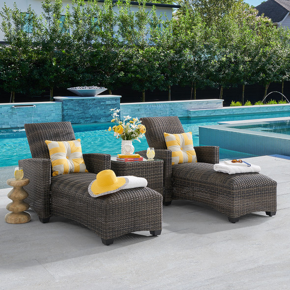 Tribeca Husk Outdoor Wicker with Concealed Cushions 3 Piece Chaise Lounge Set + 24 in. Sq. End Table