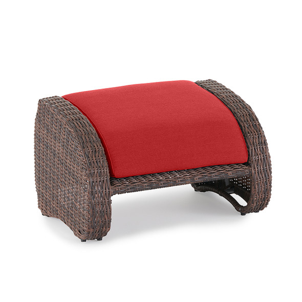Valencia Sangria Outdoor Wicker and Jockey Red Cushion Small Ottoman Valencia Sangria Outdoor Wicker and Jockey Red Cushion Small Ottoman