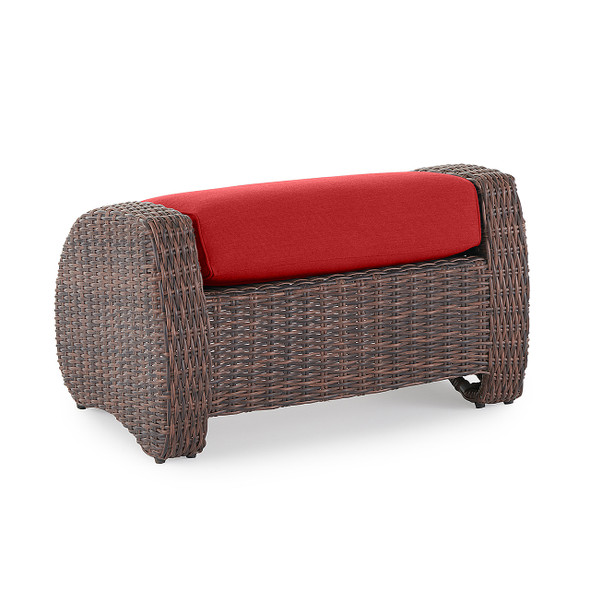 Valencia Sangria Outdoor Wicker and Jockey Red Cushion Small Ottoman Valencia Sangria Outdoor Wicker and Jockey Red Cushion Small Ottoman