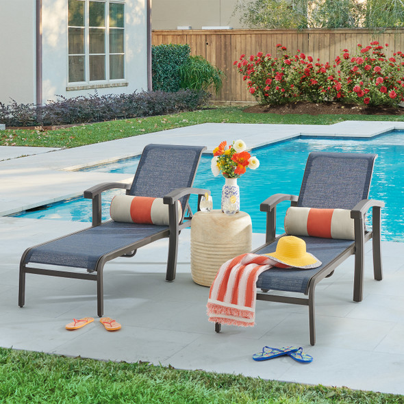 Fairmont Aged Bronze Aluminum with Sling 3 Piece Chaise Lounge Set + 18 in. D End Table Fairmont Aged Bronze Aluminum with Sling 3 Piece Chaise Lounge Set + 18 in. D End Table