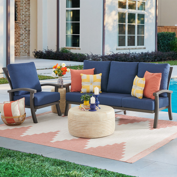 Fairmont Aged Bronze Aluminum with Cushions 3 Piece Sofa Group + 31 in. D Coffee Table Fairmont Aged Bronze Aluminum with Cushions 3 Piece Sofa Group + 31 in. D Coffee Table