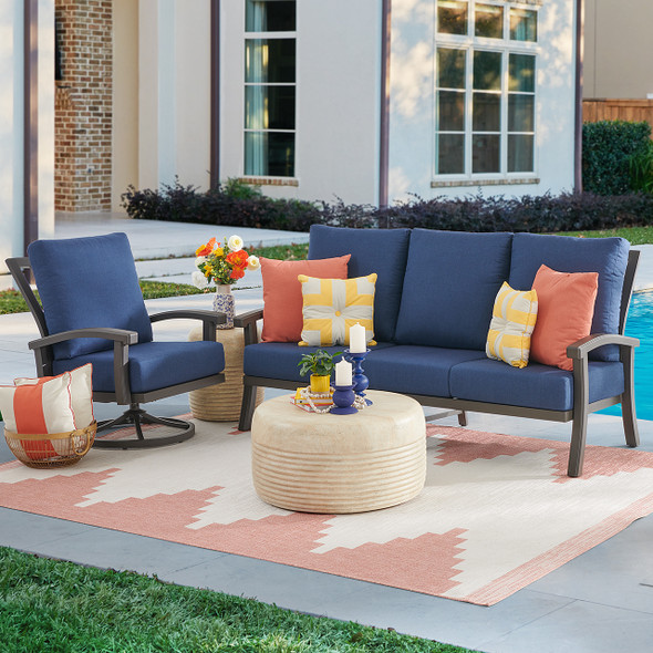 Fairmont Aged Bronze Aluminum with Cushions 3 Piece Swivel Sofa Group + 31 in. D Coffee Table Fairmont Aged Bronze Aluminum with Cushions 3 Piece Swivel Sofa Group + 31 in. D Coffee Table