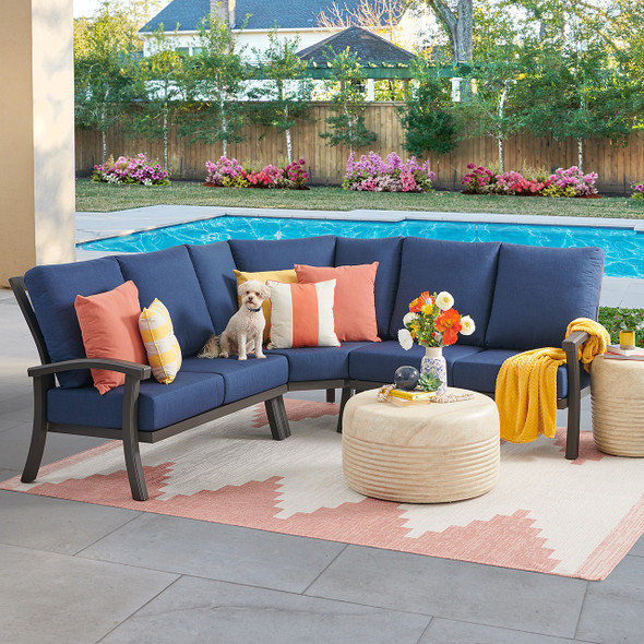 Fairmont Aged Bronze Aluminum with Cushions 4 Piece Sectional + 31 in. D Coffee Table Fairmont Aged Bronze Aluminum with Cushions 4 Piece Sectional + 31 in. D Coffee Table