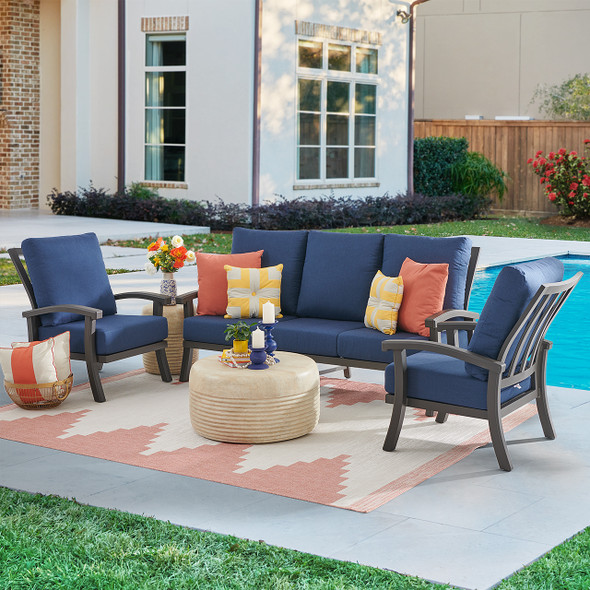 Fairmont Aged Bronze Aluminum with Cushions 4 Piece Sofa Group + 31 in. D Coffee Table Fairmont Aged Bronze Aluminum with Cushions 4 Piece Sofa Group + 31 in. D Coffee Table