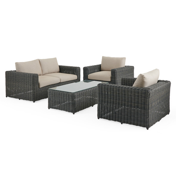 Laguna Smoke Outdoor Wicker with Cushions 4 Piece Loveseat Group + 56 x 29 in. Coffee Table