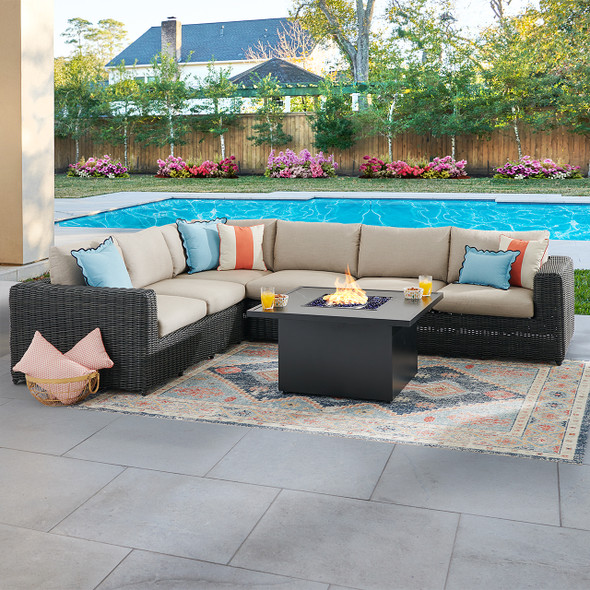 Laguna Smoke Outdoor Wicker with Cushions 5 Piece Sectional + 42 in. Sq. Fire Pit Table Laguna Smoke Outdoor Wicker with Cushions 5 Piece Sectional + 42 in. Sq. Fire Pit Table