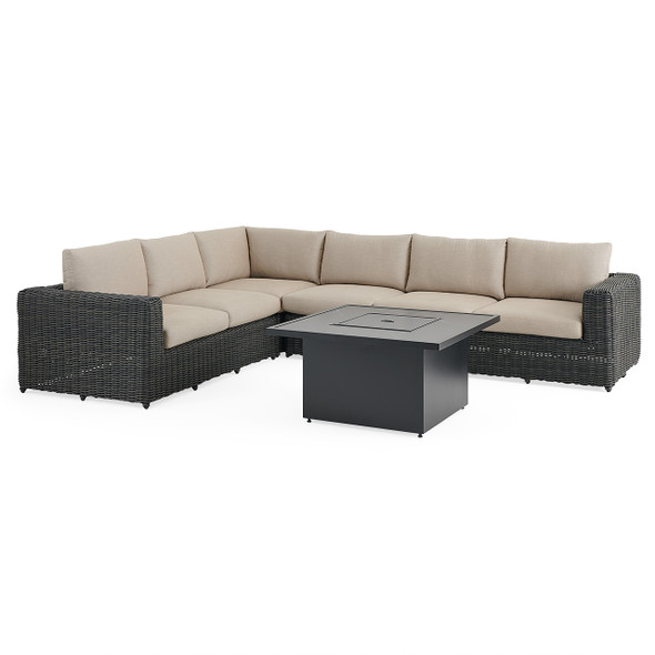 Laguna Smoke Outdoor Wicker with Cushions 5 Piece Sectional + 42 in. Sq. Fire Pit Table Laguna Smoke Outdoor Wicker with Cushions 5 Piece Sectional + 42 in. Sq. Fire Pit Table