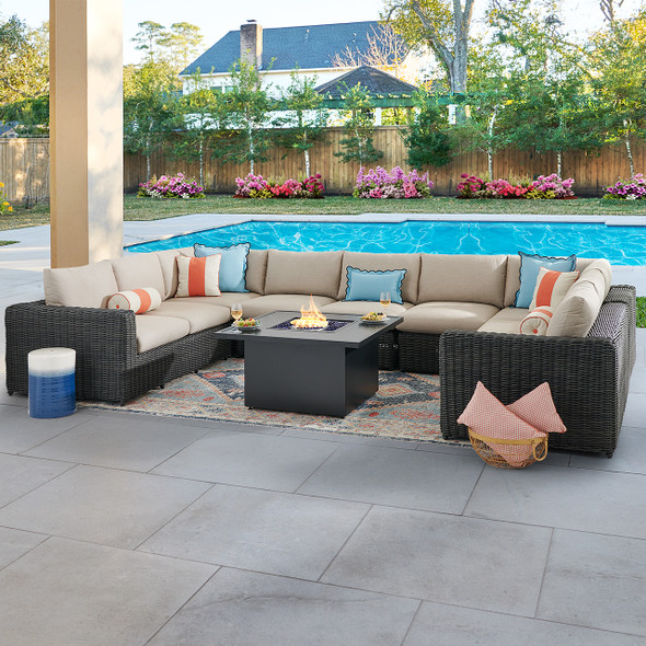 Laguna Smoke Outdoor Wicker with Cushions 8 Piece Sectional + 42 in. Sq. Fire Pit Table Laguna Smoke Outdoor Wicker with Cushions 8 Piece Sectional + 42 in. Sq. Fire Pit Table