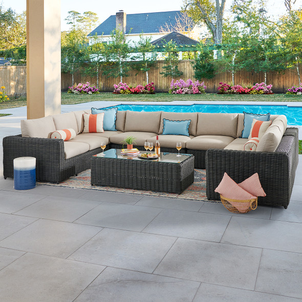 Laguna Smoke Outdoor Wicker with Cushions 8 Piece Sectional + 56 x 29 in. Coffee Table Laguna Smoke Outdoor Wicker with Cushions 8 Piece Sectional + 56 x 29 in. Coffee Table