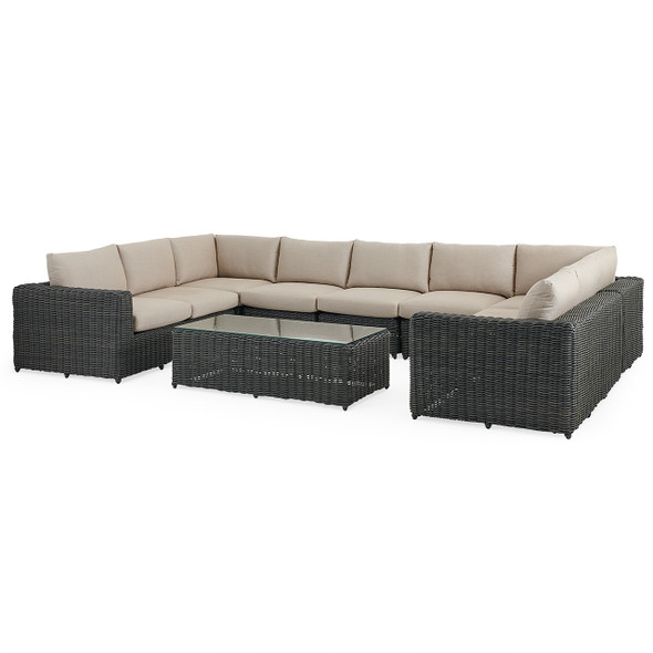 Laguna Smoke Outdoor Wicker with Cushions 8 Piece Sectional + 56 x 29 in. Coffee Table Laguna Smoke Outdoor Wicker with Cushions 8 Piece Sectional + 56 x 29 in. Coffee Table