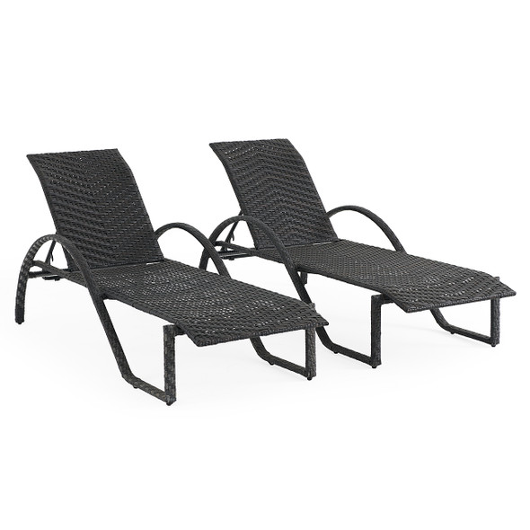 Terrace Outdoor Wicker 2 Piece Arm Chaise Lounge Set