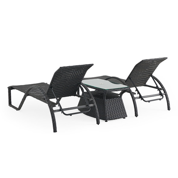 Terrace Outdoor Wicker 3 Piece Arm Chaise Lounge Set + 32 x 18 in. Side Table