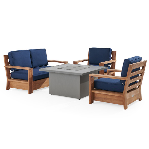 Castello Teak with Cushions 4 Piece Loveseat Group + 42 in. Sq. Sintered Fire Pit Castello Teak with Cushions 4 Piece Loveseat Group + 42 in. Sq. Sintered Fire Pit