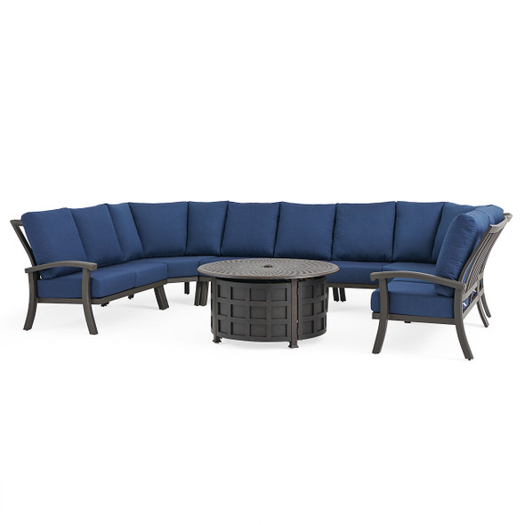 Fairmont Aged Bronze Aluminum with Cushions 8 Piece U-Shape Sectional + 48 in. D Carlisle Fire Pit Fairmont Aged Bronze Aluminum with Cushions 8 Piece U-Shape Sectional + 48 in. D Carlisle Fire Pit