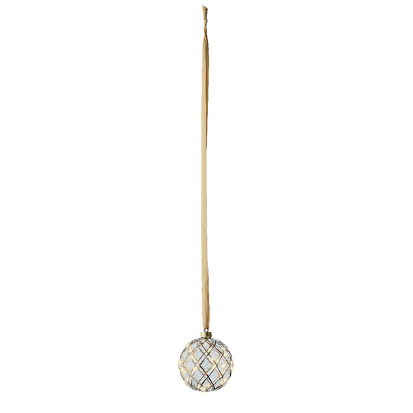 5.5 in. Gold and Diamond Glass Hanging Ball with 30 Micro LED Warm White Lights 5.5 in. Gold and Diamond Glass Hanging Ball with 30 Micro LED Warm White Lights