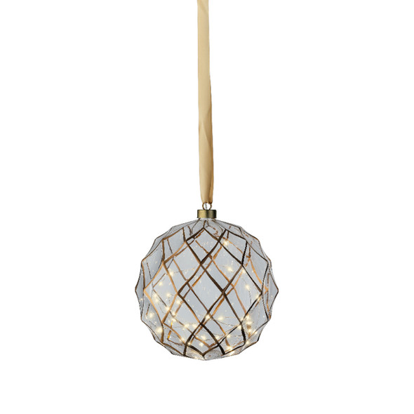 7.9 in. Gold and Diamond Glass Hanging Ball with 40 Micro LED Warm White Lights