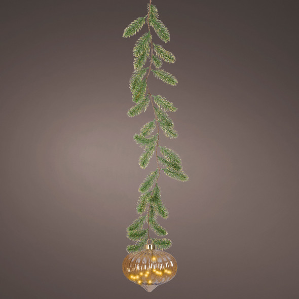 7.9 in. Amber Glass Hanging Onion Ornament with Garland with 15 Classic Warm White Lights