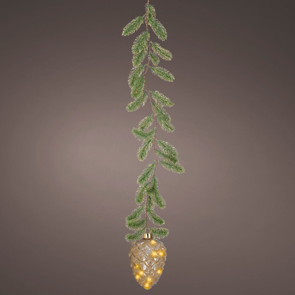 5.9 in. Amber Glass Hanging Pinecone Ornament with Garland with 15 Classic Warm White Lights