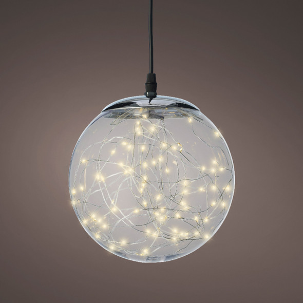 11.8 in. Clear Shatterproof Hanging Ball Ornament with Warm White 140 Lights 11.8 in. Clear Shatterproof Hanging Ball Ornament with Warm White 140 Lights
