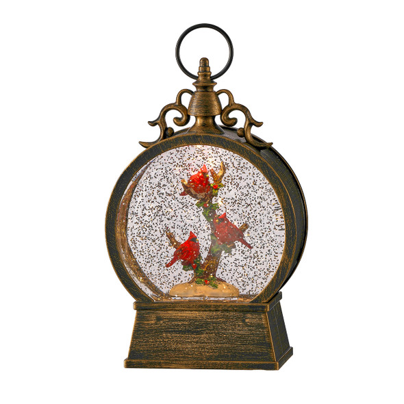 9 in. LED Battery-Operated Cardinals in Tree Water Globe