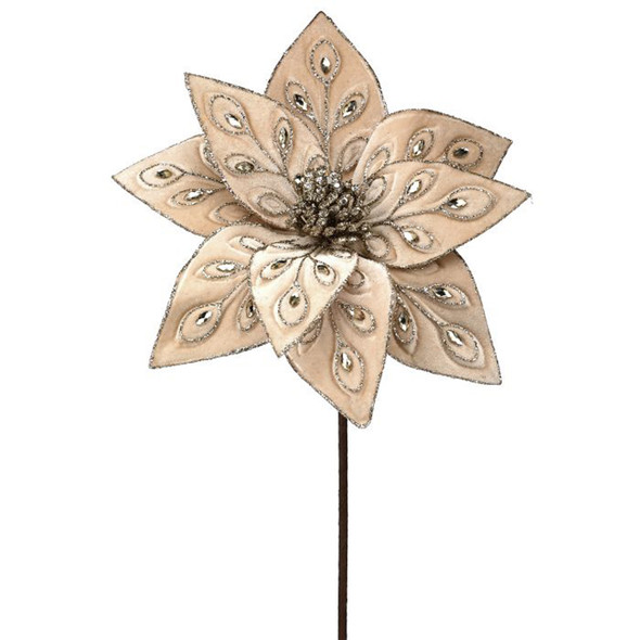 22 in. Champagne Bejeweled Poinsettia Stem 22 in. Champagne Bejeweled Poinsettia Stem