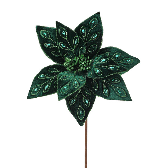 22 in. Green Bejeweled Poinsettia Stem