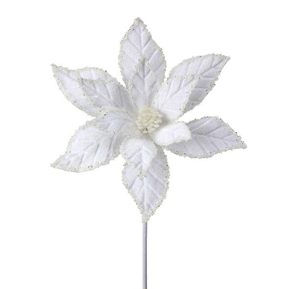 22 in. White Velvet Winter Poinsettia Stem