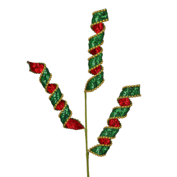 29 in. Red and Green Royalty Ribbon Curl Spray